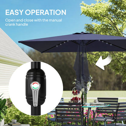 3 x 2 m Garden Parasol Umbrella with LED Solar Light, Parasol Cover, Outdoor Market Patio Umbrella, Navy Blue