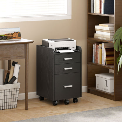 3 Drawer Filing Cabinet, Rolling File Cabinet with Edged Top for Letter, A4 Size, Hanging File Folders, Black