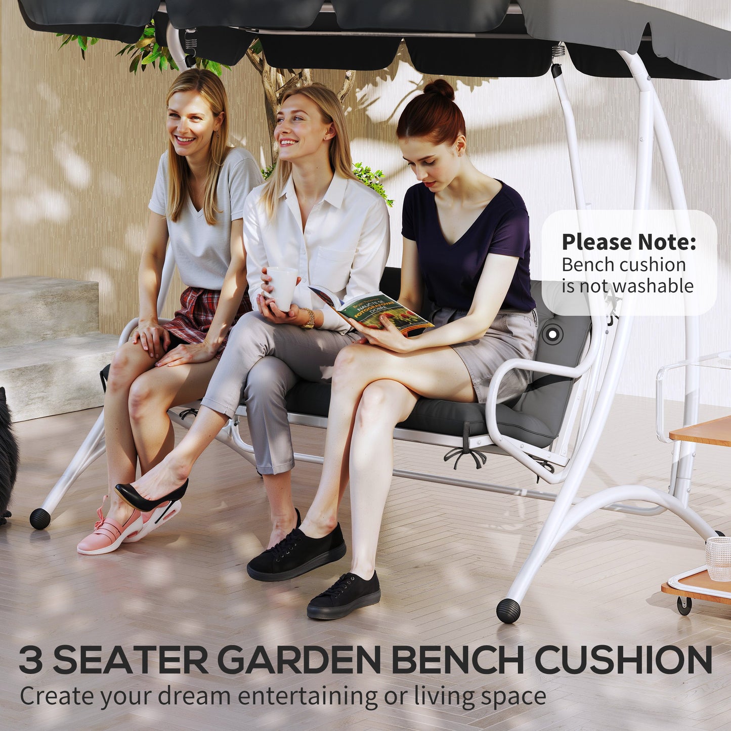 3 Seater Bench Pad, Garden Swing Chair Cushion with Back and Ties