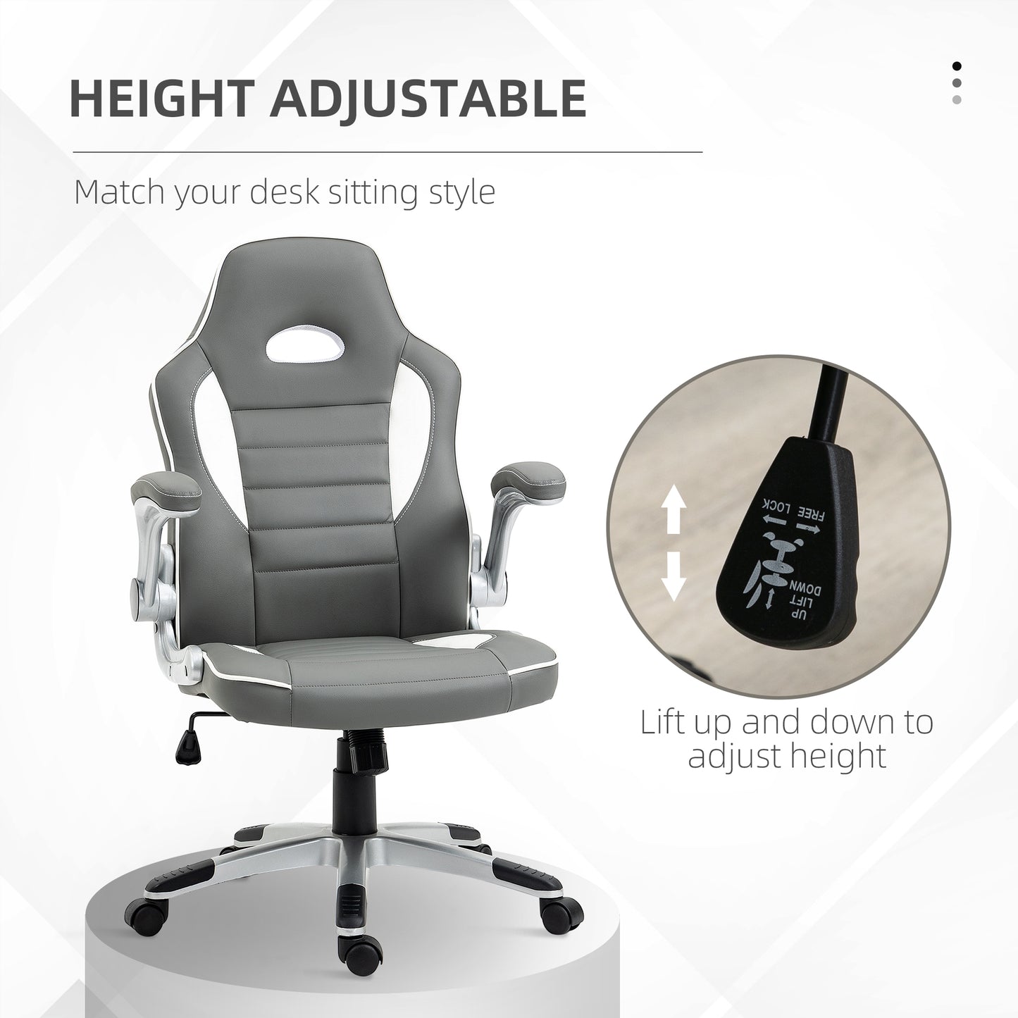 Computer Gaming Chair, Office Desk Swivel Chair, PU Leather Racing Chair with 90° Flip-up Armrest