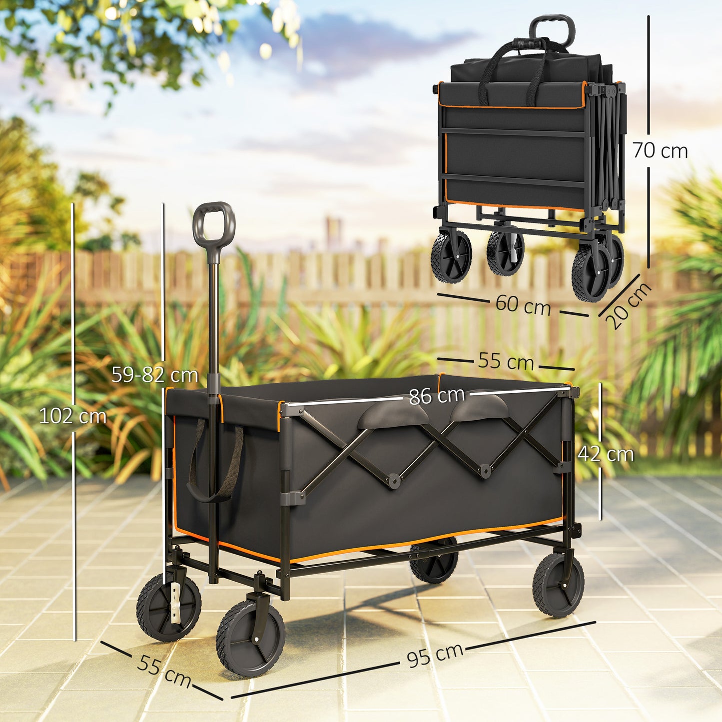 160L Festival Trolley on Wheels, Folding Camping Trolley Cart w/ Tailgate