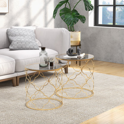 Nesting Tables Set of 2, Modern Stacking Side End Table with Tempered Glass Top, Metal Frame for Living Room Bedroom Office