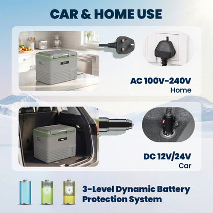 40L Portable Car Refrigerator - Light Green and Grey