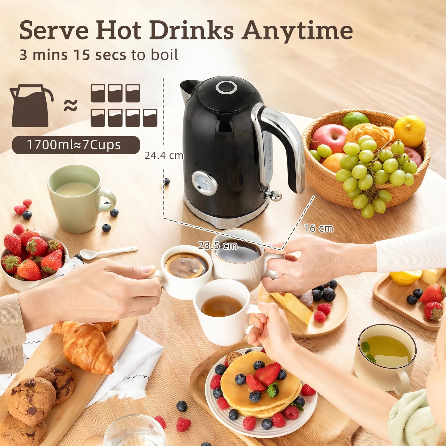 Retro 3000W Kettle and Toaster Set - Black