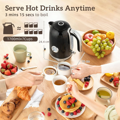 Retro 3000W Kettle and Toaster Set - Black