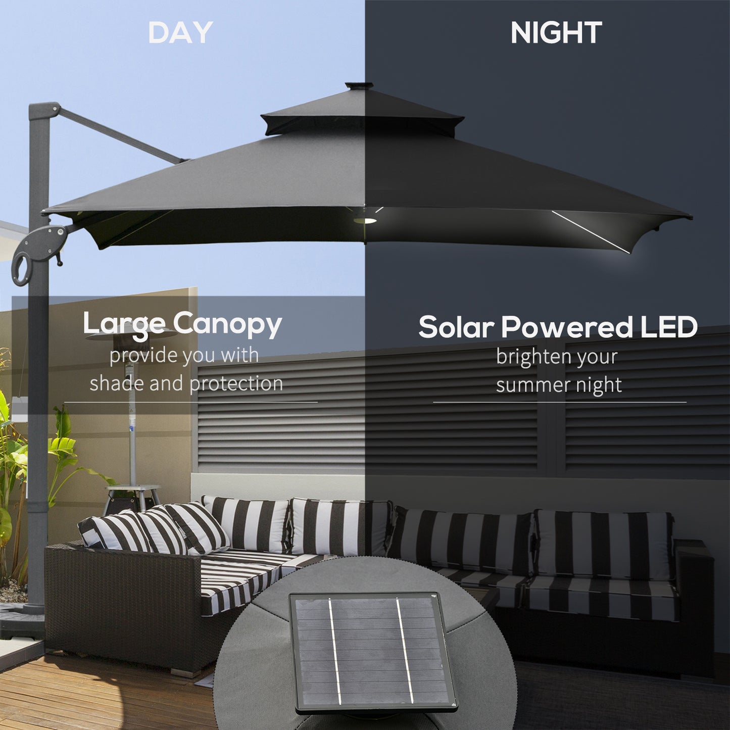 3 x 3(m) Aluminum Sun Square Canopy Top w/ Adjustable Pole Angle Dark Grey