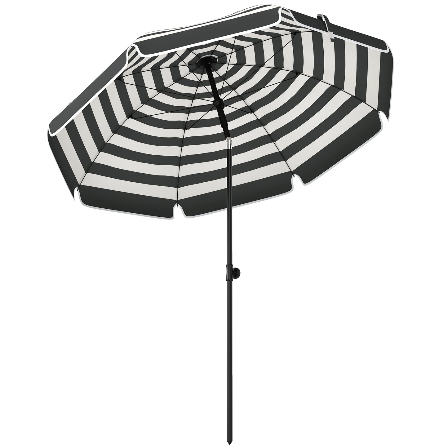 1.8 m Beach Umbrella Parasol with Sand Anchor, Portable 30° Tilting Patio Sun Shade with Adjustable Height, Grey/White