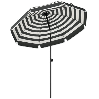 1.8 m Beach Umbrella Parasol with Sand Anchor, Portable 30° Tilting Patio Sun Shade with Adjustable Height, Grey/White