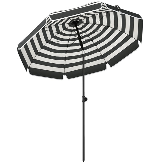 1.8 m Beach Umbrella Parasol with Sand Anchor, Portable 30° Tilting Patio Sun Shade with Adjustable Height, Grey/White
