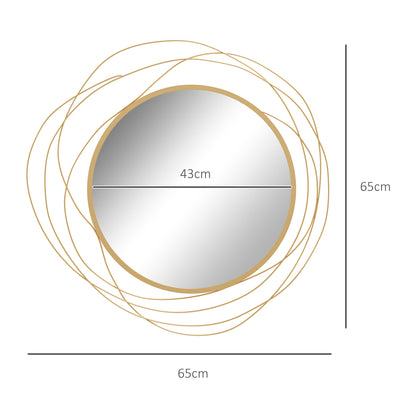 Metal Wall Art 65cm Modern Decorative Mirror Decor for Living Room Bedroom Dining Room, Gold Tone