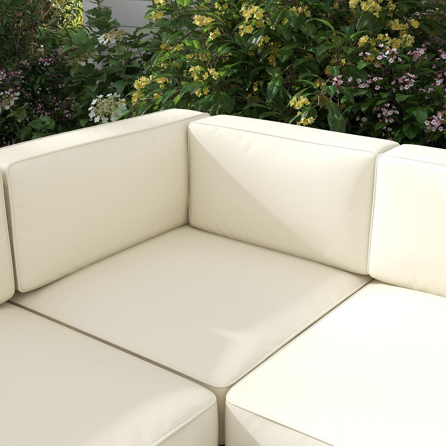 5-Piece Garden Corner Sofa Set with Cushions, 6 Seater Aluminium Garden Furniture Set with Glass Top Coffee Table