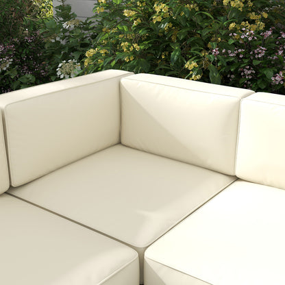 5-Piece Garden Corner Sofa Set with Cushions, 6 Seater Aluminium Garden Furniture Set with Glass Top Coffee Table