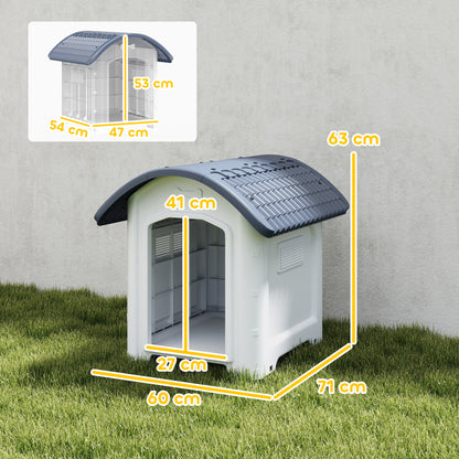 Outdoor Dog Kennel, Plastic Dog House with Removable Floor, Waterproof Roof, Raised Floor, 71 x 60 x 63 cm