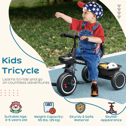 Kids Trike for 2-5 Years with Adjustable Seat, Pedal, Baskets, Black
