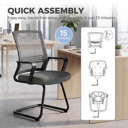Padded Meeting Office Chair, Ergonomic Desk Chair No Wheels with Sled Base for Bedroom, Waiting, Reception, Dark Grey