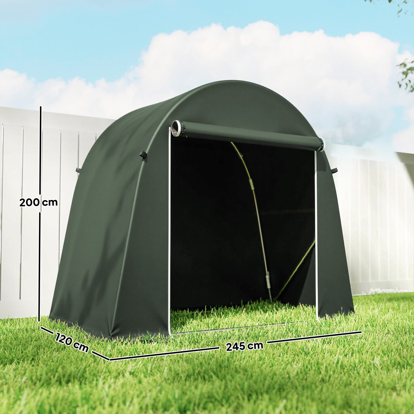 8 x 4 ft Garden Storage Tent, Waterproof Bike Tent with Roll-up Zipper Door and Galvanised Metal Frame, Green