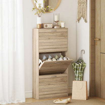 12-Shoe Flip Drawer Storage Cabinet - Brown Wood-Effect