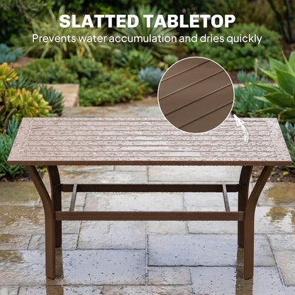Metal Garden Coffee Table, Rectangular Outdoor Side Table with Slatted Tabletop, Foot Pads for Outside, Garden, Balcony