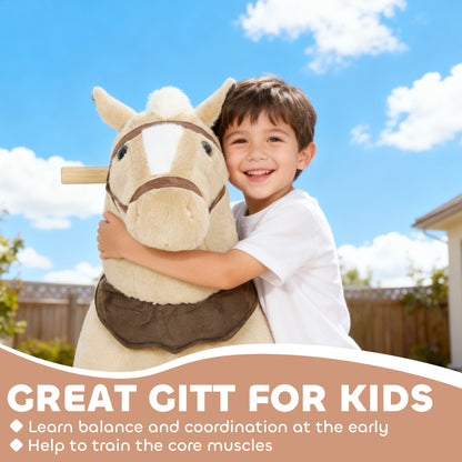 Rocking Horse, Plush Ride On Horse with Rolling Wheels & Saddle, Ride On Pony Toy for Kids 3-5 Years, Up to 25kg, Brown