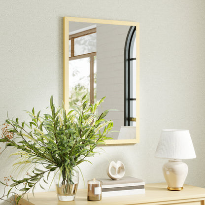 Wall Bathroom Mirror, 60 x 40 cm Wall-Mounted Mirror for Living Room, Bedroom, Hallway, Natural Wood Finish