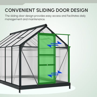 6 x 10ft Polycarbonate Greenhouse, Large Walk-In Green House with Slide Door and Window
