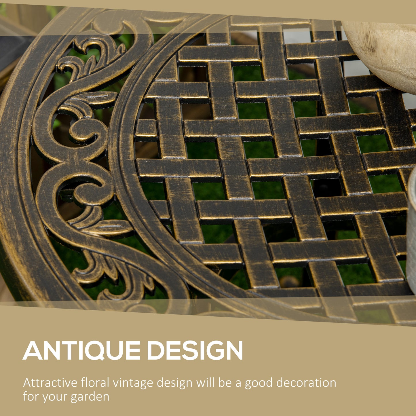 Outdoor Garden Table, Cast Aluminium Patio End Table with Anti-slip Foot Pads for Garden, Patio, Balcony, 60 x 60 cm
