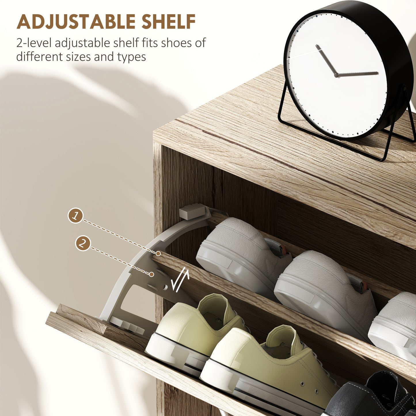 12-Shoe Flip Drawer Storage Cabinet - Brown Wood-Effect