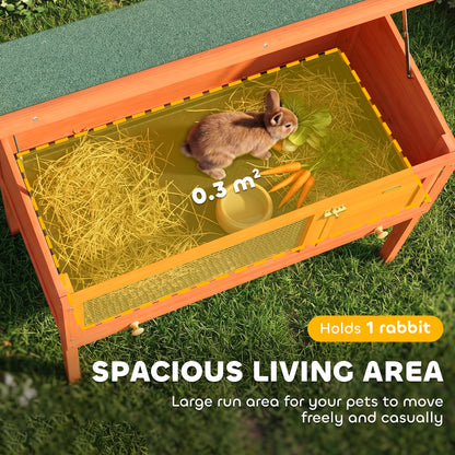 Wooden Rabbit Hutch, Guinea Pig Hutch with Asphalt Roof, Outdoor Elevated Bunny House for Rabbits, Chinchillas