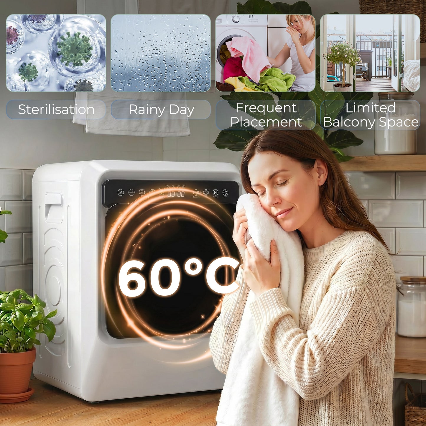5kg Vented Tumble Dryer, 1000W Compact Tumble Dryer with Smart Drying, Freestanding Stackable Clothes Drying Machine