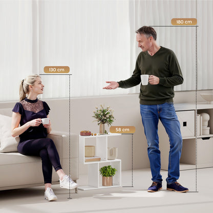 Side Table, Narrow End Table with Storage Shelves, S-Shaped, 3-Tier, 50W x 19.5D x 58H cm, White