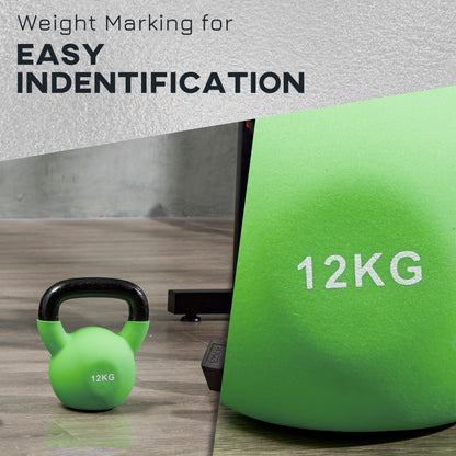 Kettlebell, 12kg Kettle Bell with Non-Slip Handle for Home Gym Weight Lifting and Strength Training, Green