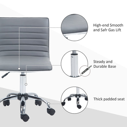 Armless Task Desk Chair, Swivel Office Chair with Faux Leather, Adjustable Seat Height, Chrome Base, Wheels for Home