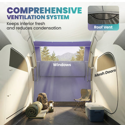 Inflatable Tent 2 Bedroom Tunnel Design Windproof Air Tent with Carry Bag for 4 Person