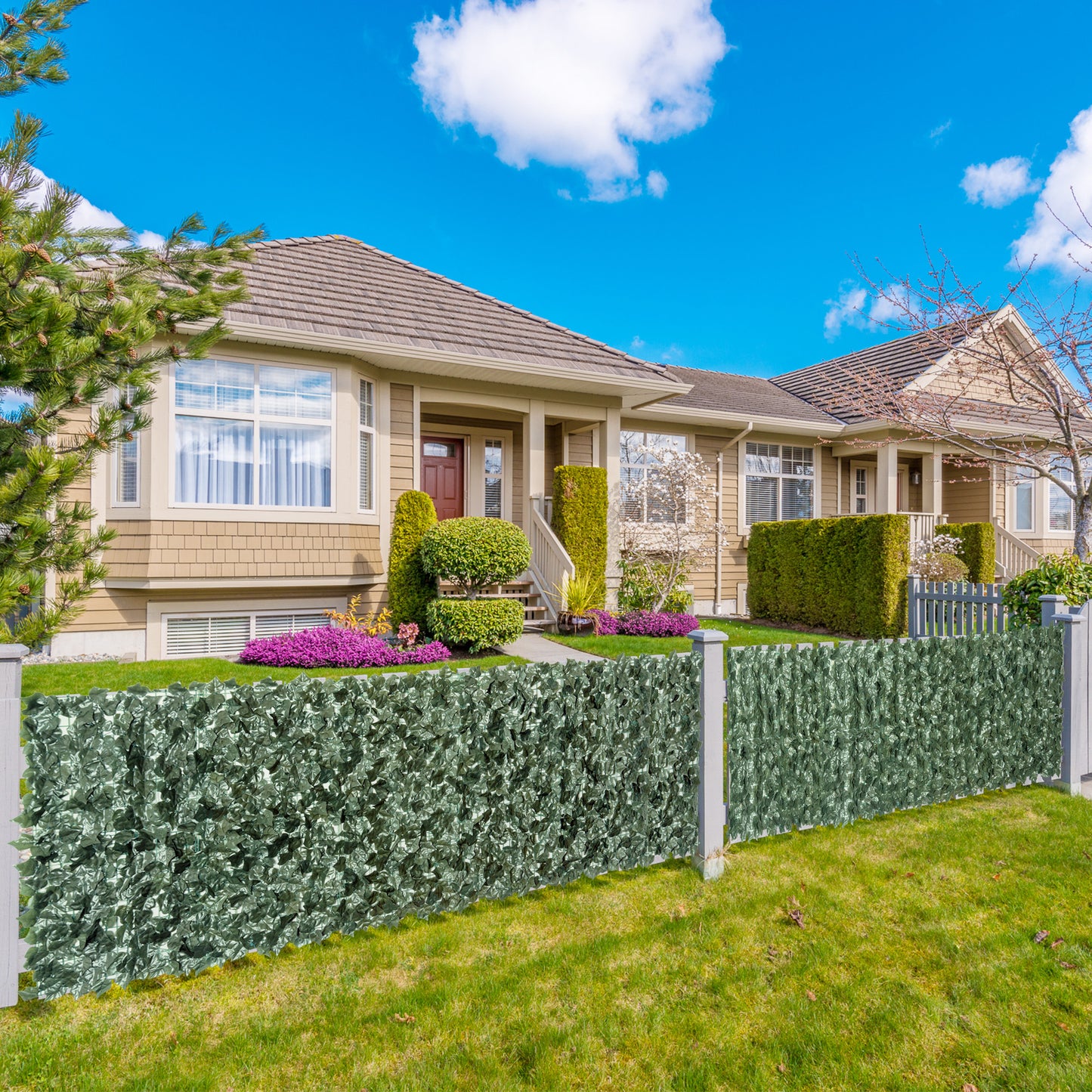 1-Piece Artificial Leaf Hedge Screen Privacy Fence Panel for Garden Outdoor Indoor Decor, Dark Green, 2.4M x 1M
