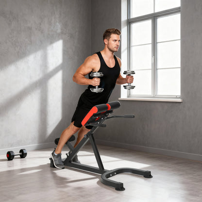 45-Degree Hyperextension Roman Chair, 5-Level Adjustable Back Extension Bench, Heavy-Duty Home Gym Equipment, Red
