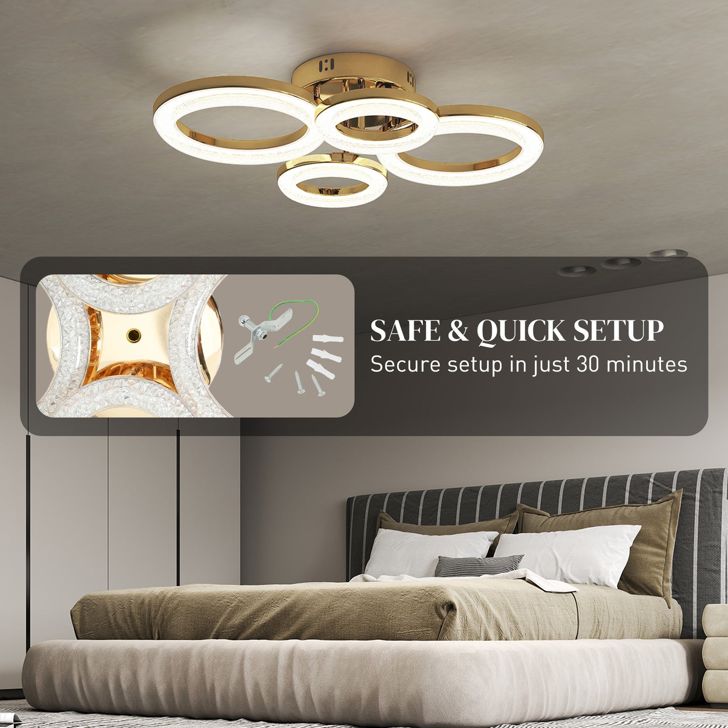 4-Ring LED Ceiling Light, Flush Mount Ceiling Light with 3 Colour Temperatures, Gold Tone