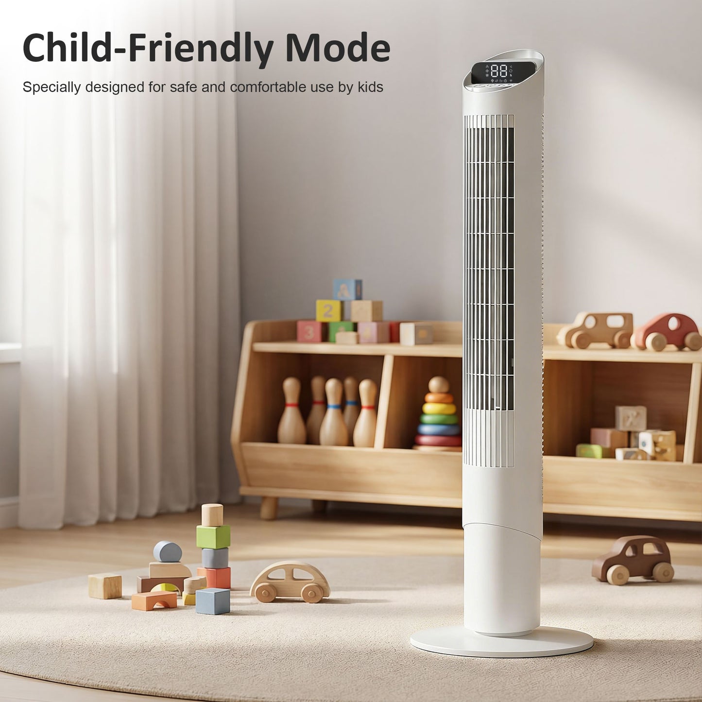 Tower Fan with WiFi App Control Standing Floor Cooling Fan Remote Control 101.8 cm White
