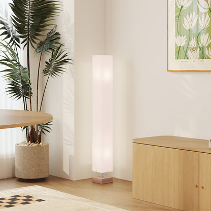 Floor Lamp, 120cm Standing Lamp with Linen Lampshade, Standard Light with Pine Wood Base for Living Room