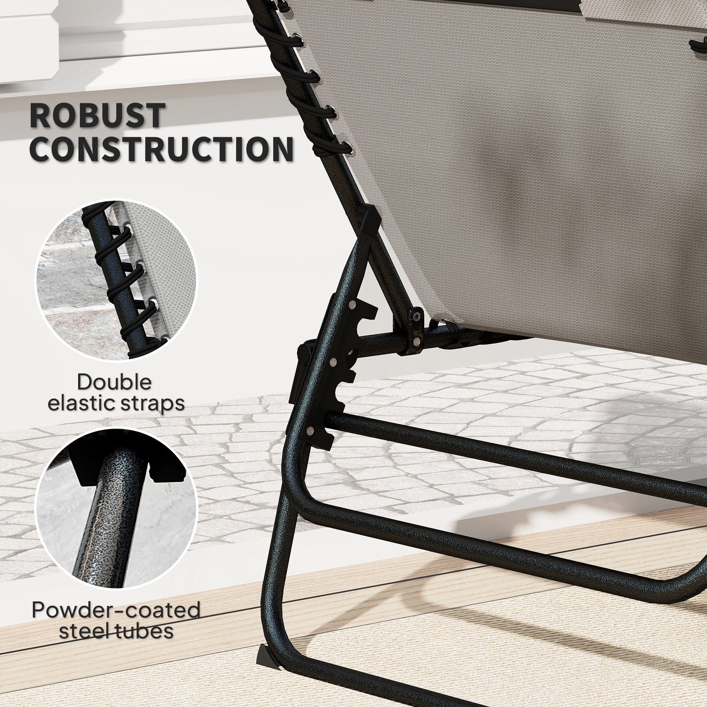 Set of Two Reclining Sun Loungers - Light Grey