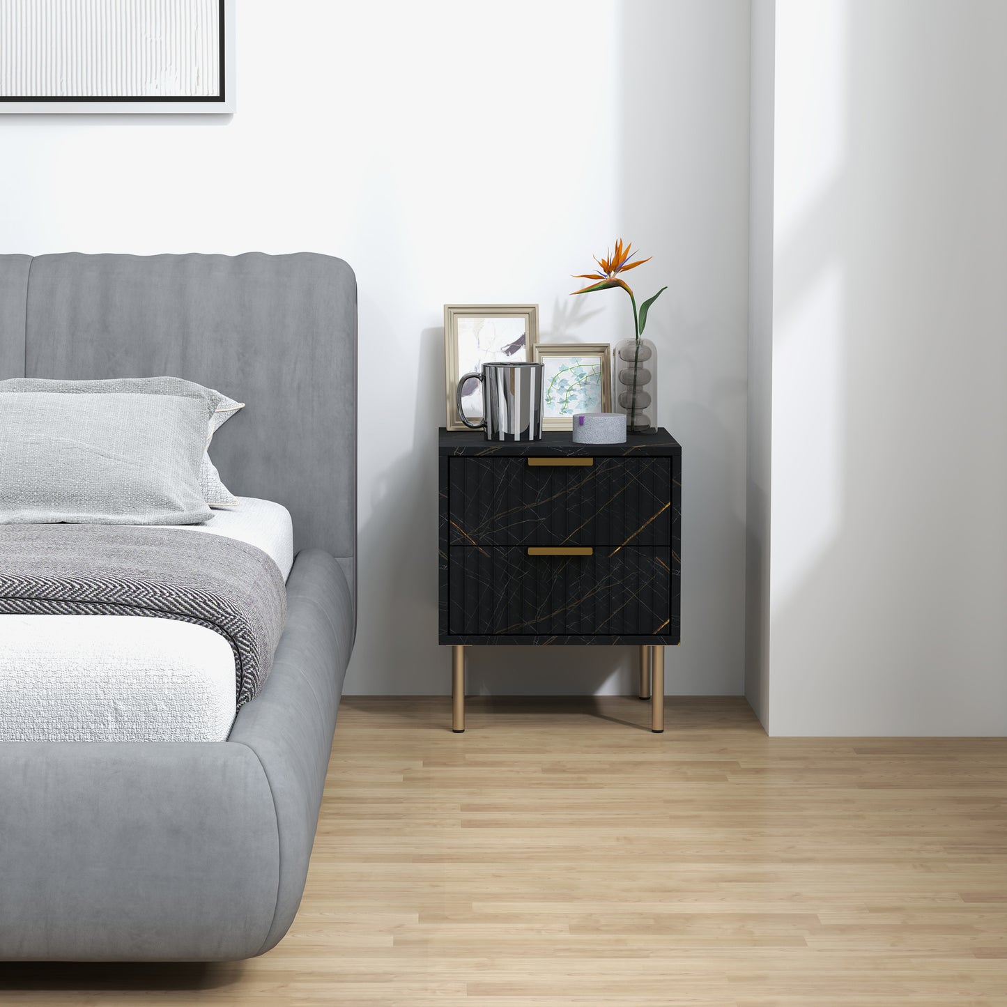 Elegant Two-Drawer Bedside Table - Black