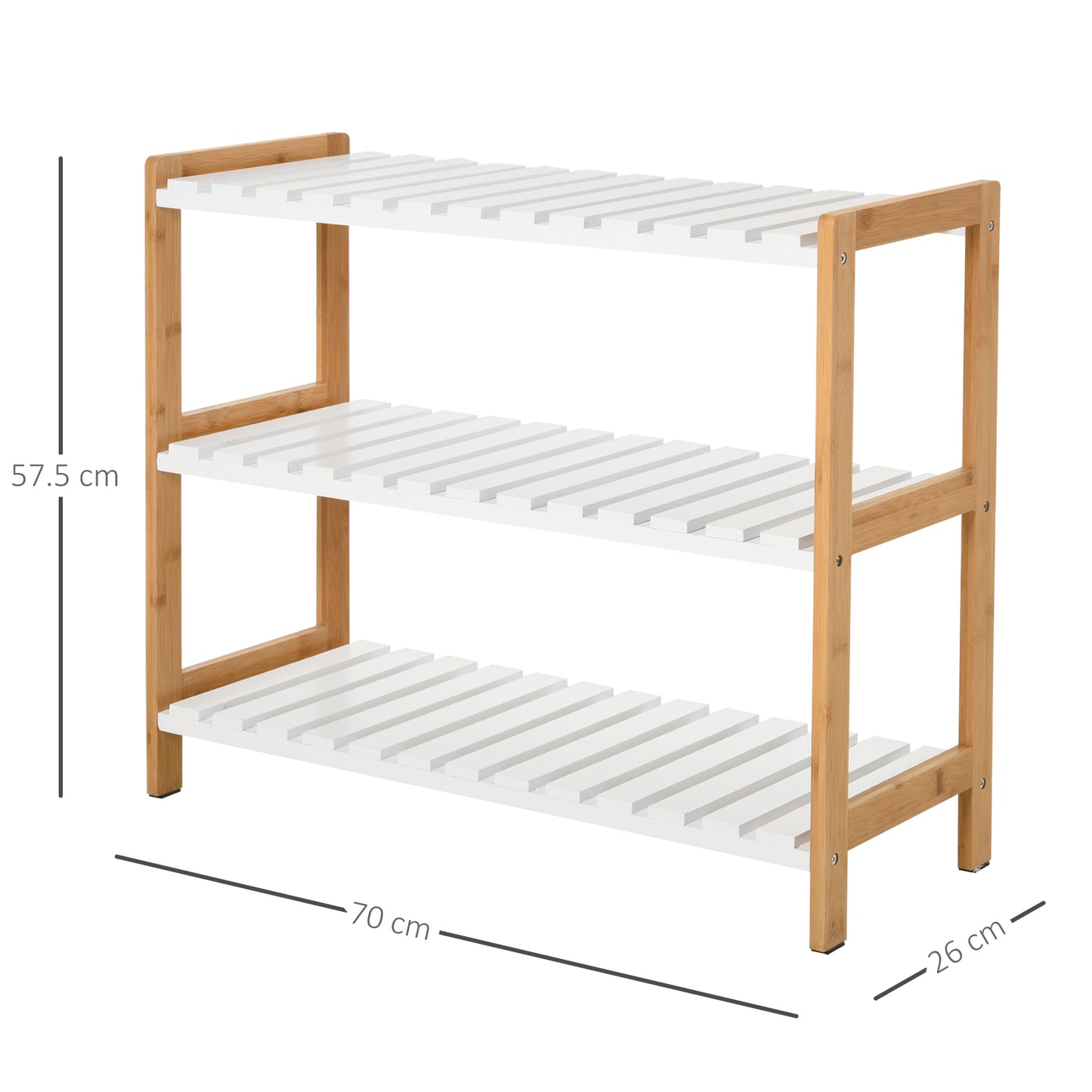 3-Tier Shoe Rack Wood Frame Slatted Shelves Spacious Open Hygienic Storage Home Hallway Furniture Family Guests 70L x 26W x 5