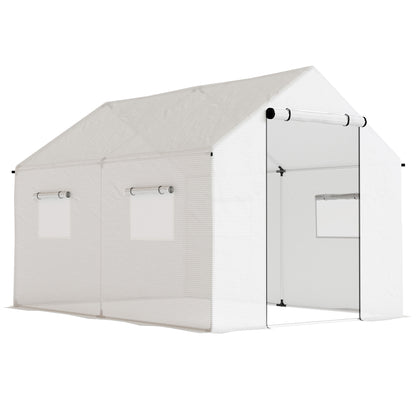 Polyethylene Walk-in Polytunnel Greenhouse with Roll-up door and UV-resistant plastic cover, 2 x 3(m), White