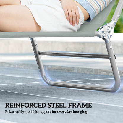 Steel Frame Sun Lounger, with Reclining Back - Light Grey