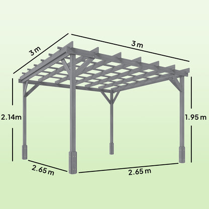 3 x 3 m Wooden Pergola Kit, Decorative Garden Gazebo Shelter with Stable Structure for Climbing Vines, Grey