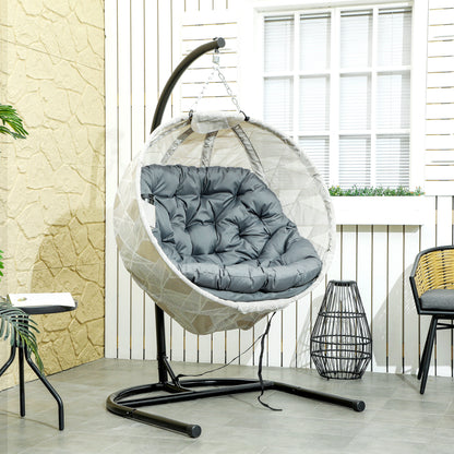 Hanging Egg Chair Outdoor Indoor Garden Swing Chair with Folding Basket, Garden Hanging Chair with Stand, Thickened Cushion