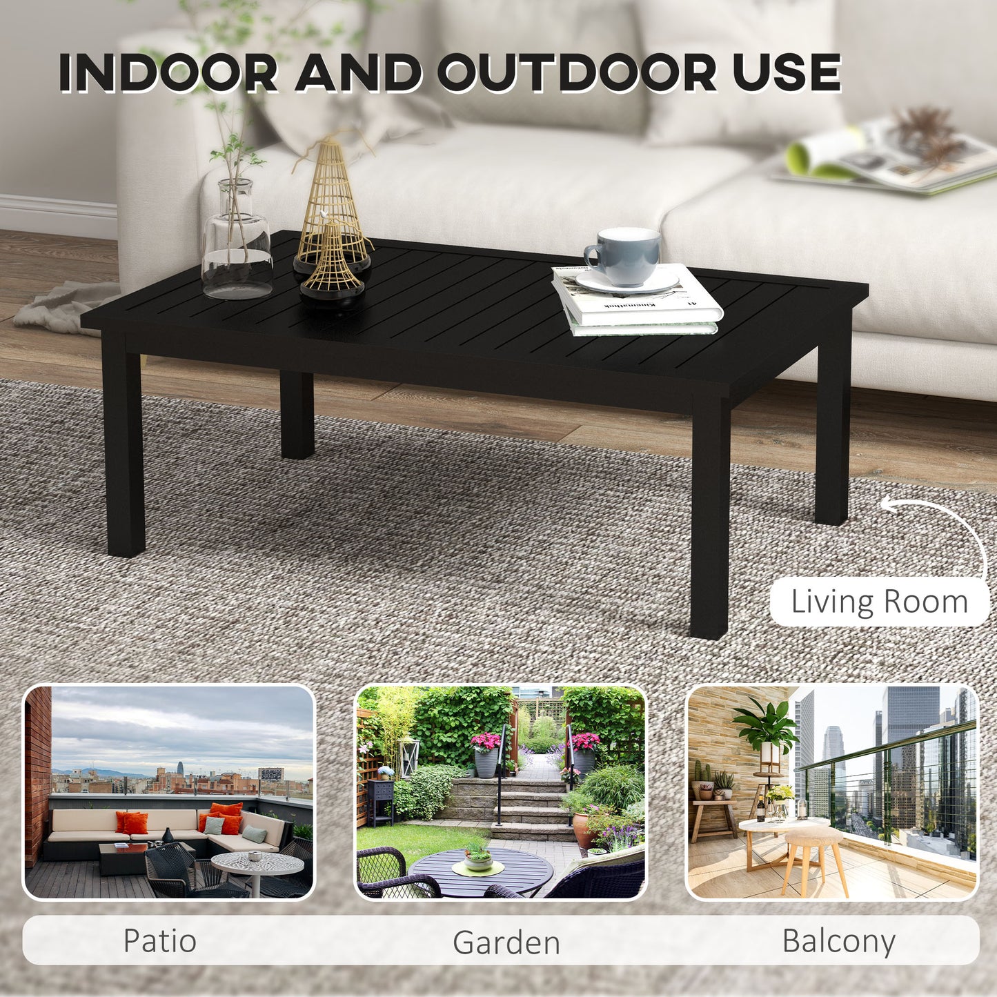 100cm x 60cm Aluminium Outdoor Coffee Table - Black