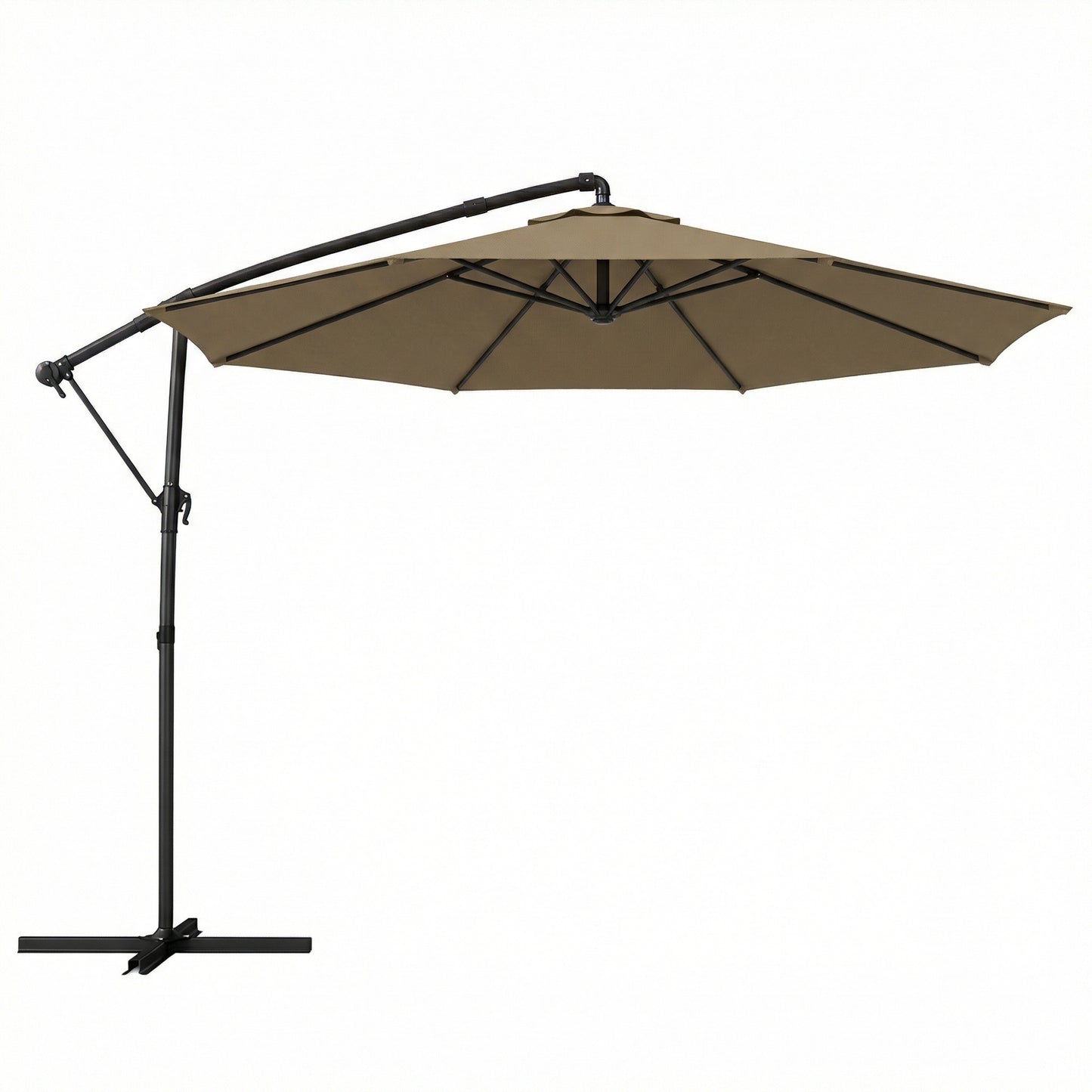 3 m Garden Cantilever Parasol with Cover, Round Overhanging Umbrella with 360° Rotation, Tilt, Khaki