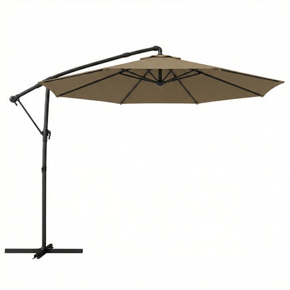 3 m Garden Cantilever Parasol with Cover, Round Overhanging Umbrella with 360° Rotation, Tilt, Khaki