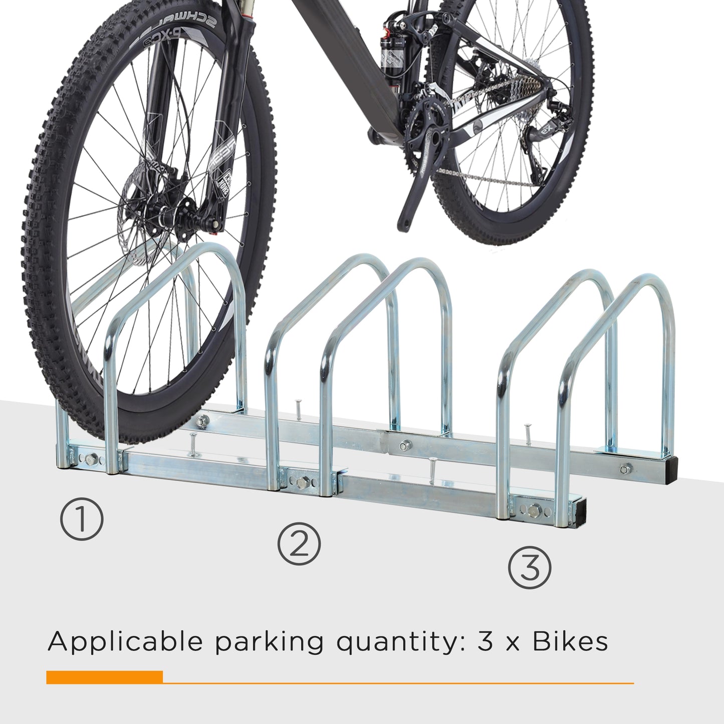 Bike Stand Parking Rack Floor or Wall Mount Bicycle Cycle Storage Locking Stand 76W x 33D x 27H (3 Racks, Silver)