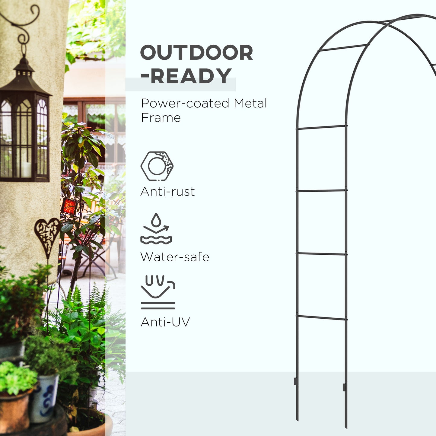 Outdoor Garden Arch, Metal Garden Arbor for Climbing Plants, Roses, Vines, Wedding Arch for Outdoor, 140L x 40W x 240H cm